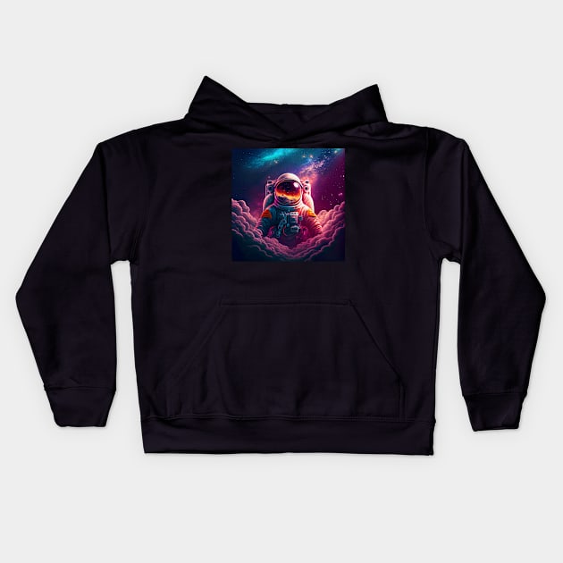 Astronaout staring back at the cosmos Kids Hoodie by lightsonfire